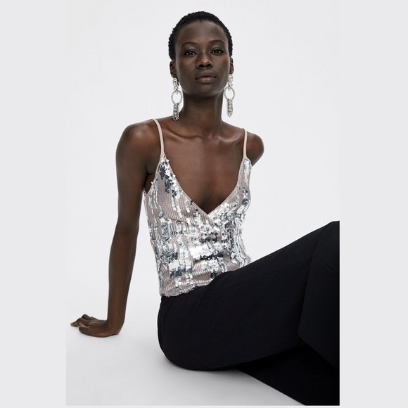 SOLD - ZARA Sequined Crop Top - Picture 2 of 7